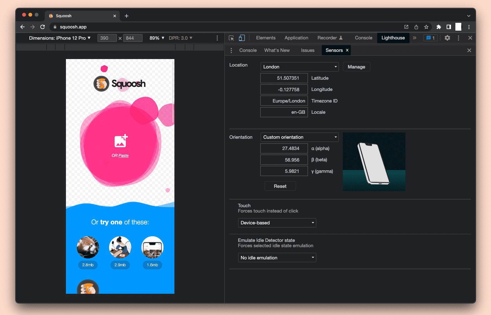 Chromium DevTools 模拟移动设备。